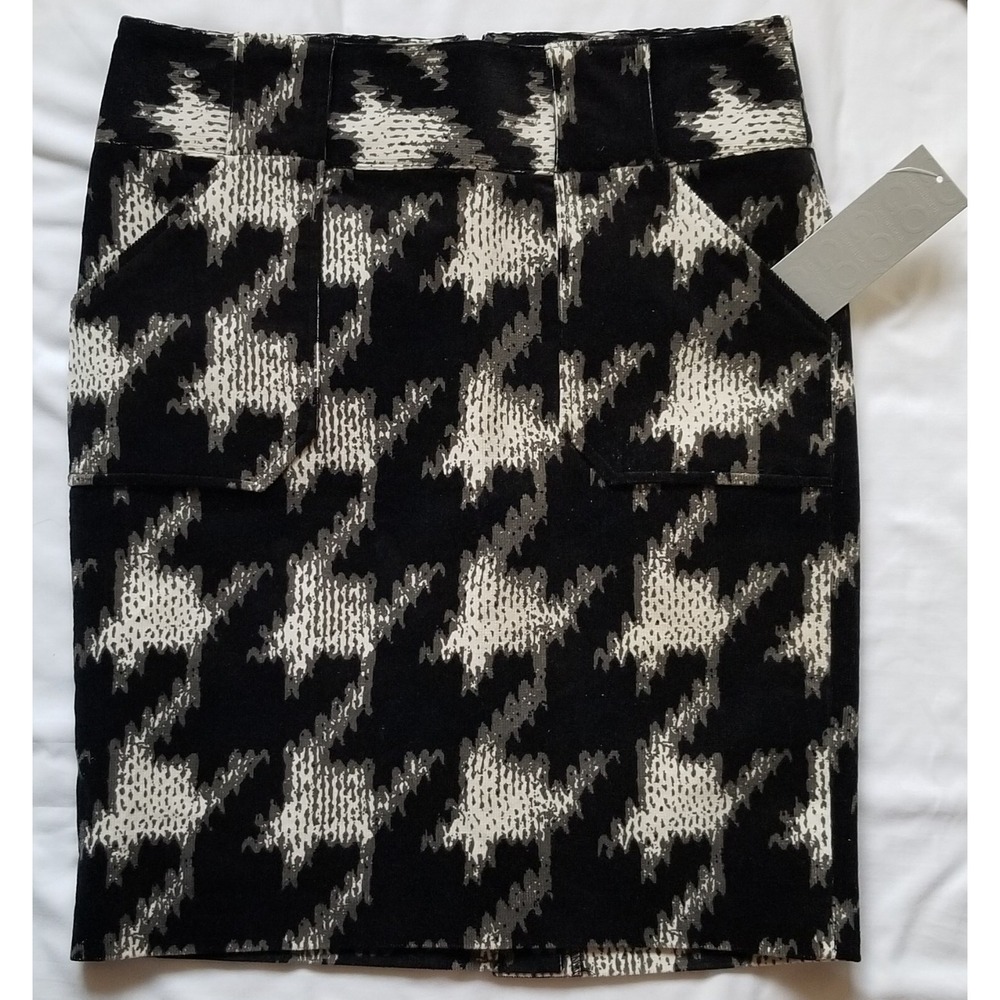 Go International Ebony Print Pencil Skirt Black White Houndstooth Size 3 NEW